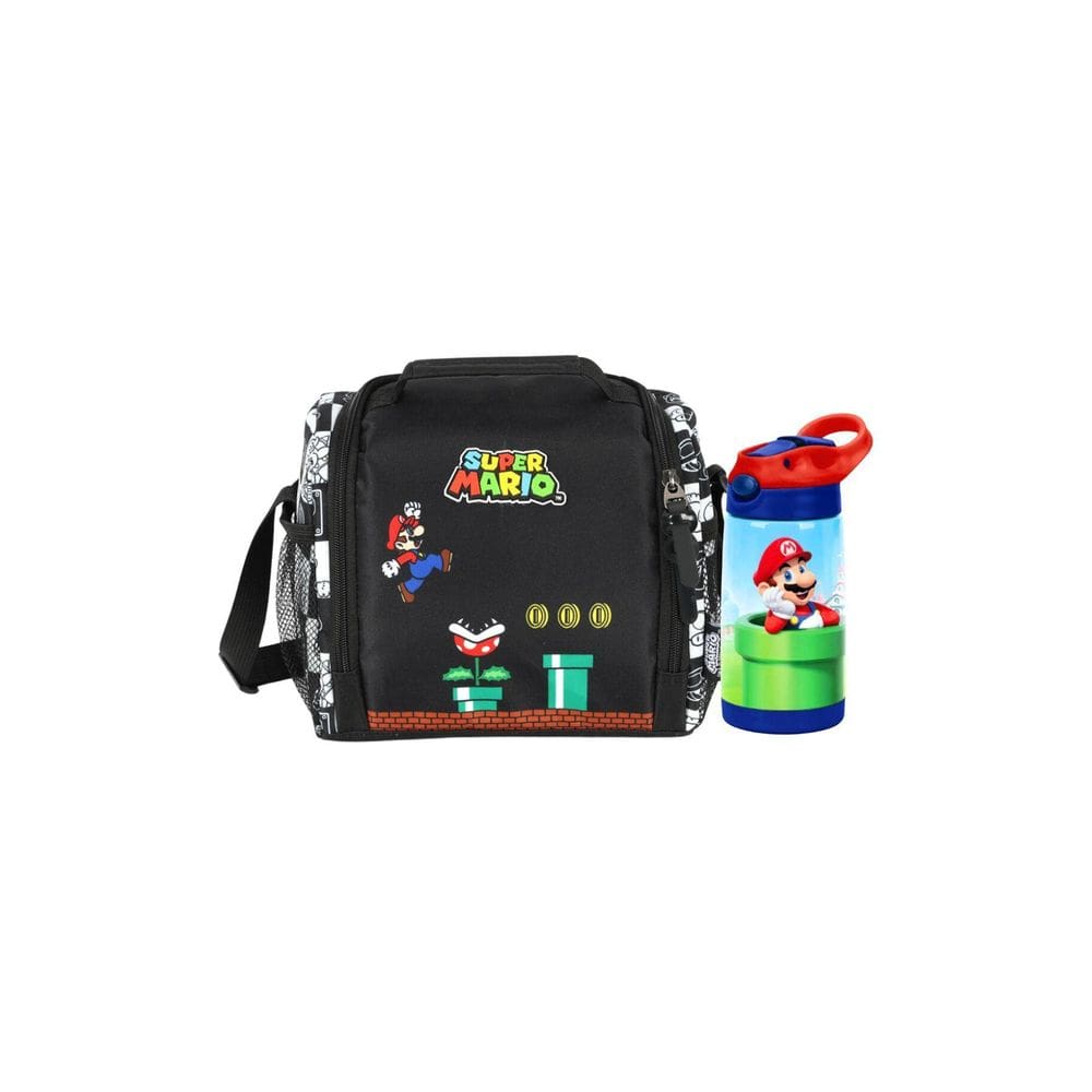 Kit Super Mario Lancheira Térmica + Garrafa - Preto