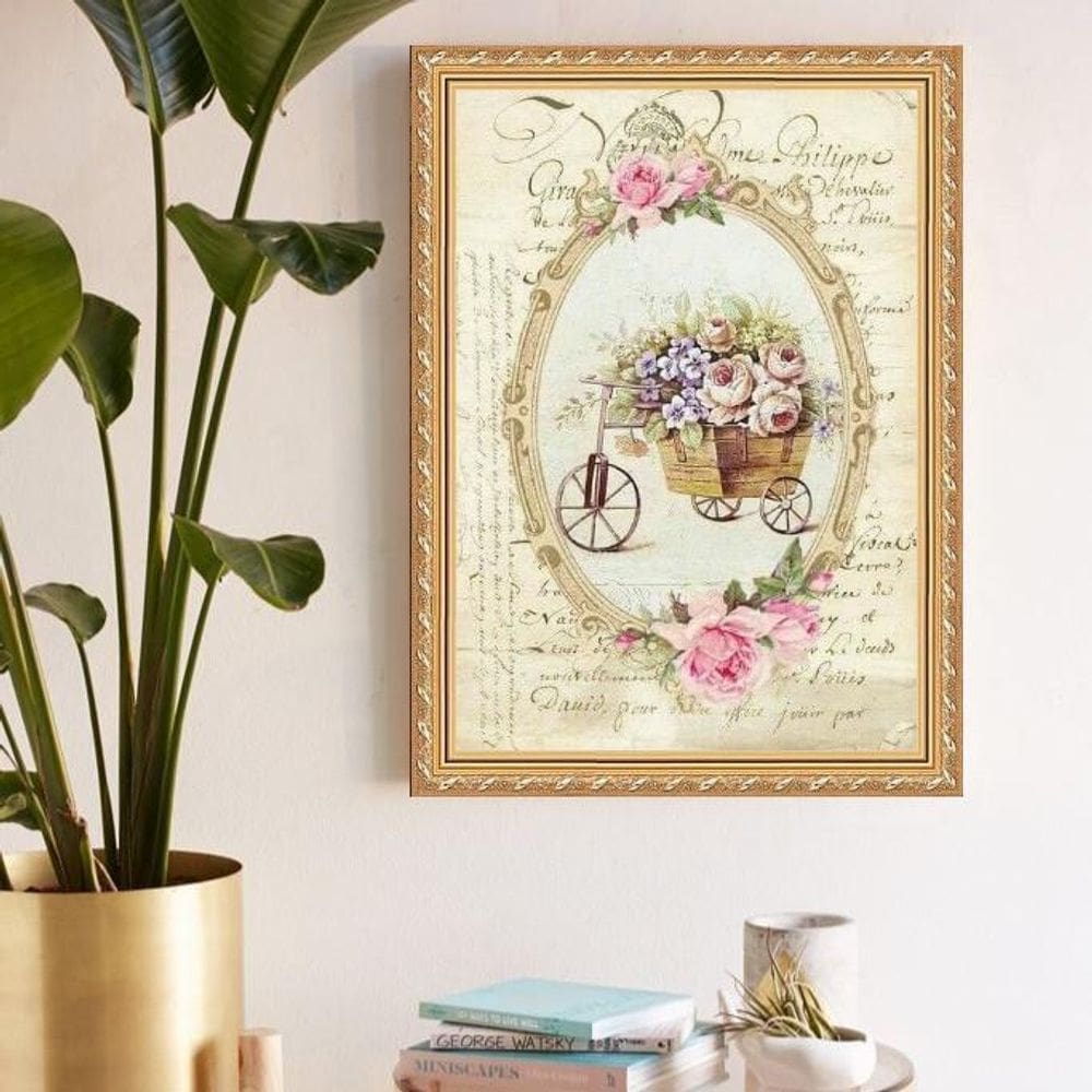 Quadro Decorativo Carrinho De Flores 45X34Cm