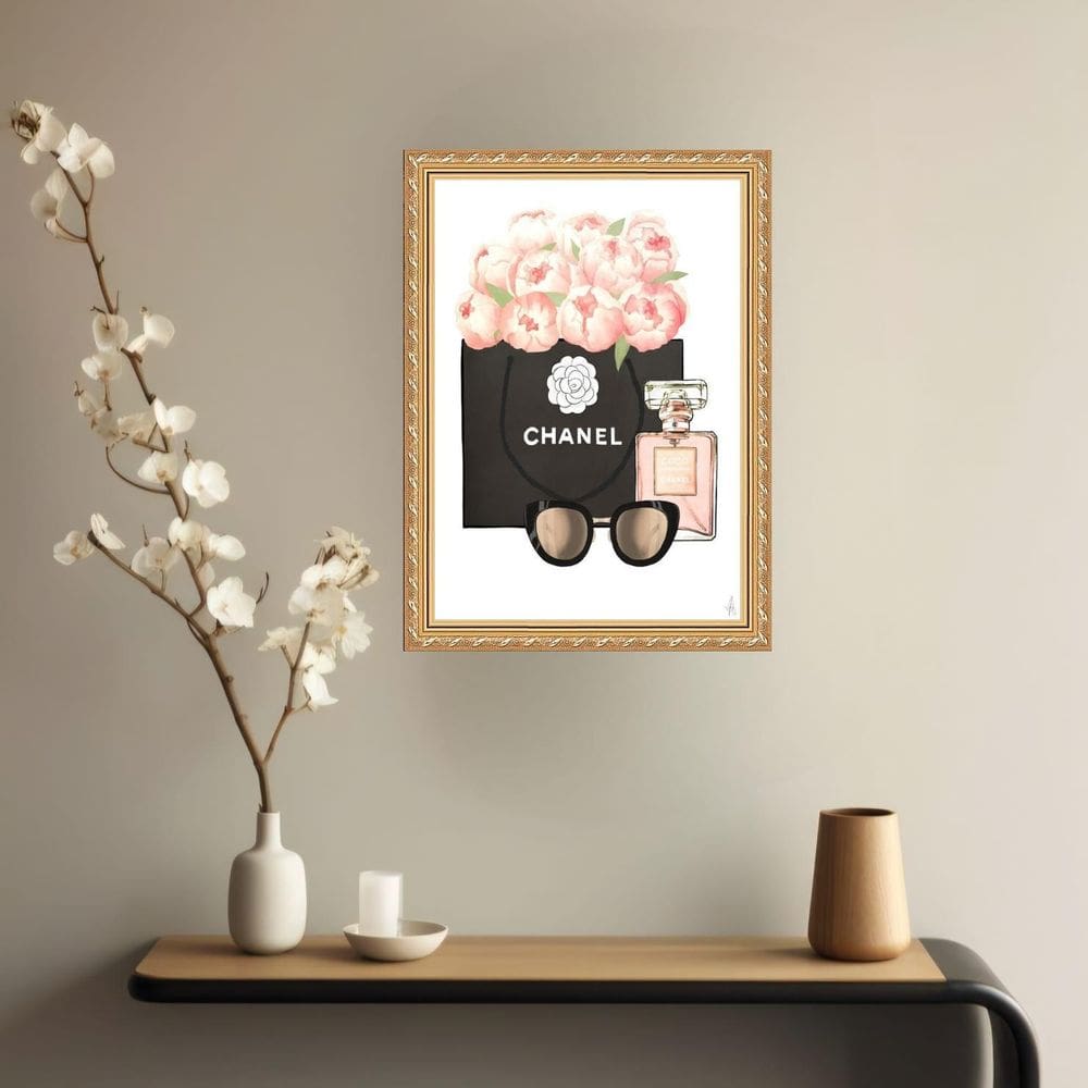 Quadro Decorativo Chanel Flores 33X24Cm - Com Vidro