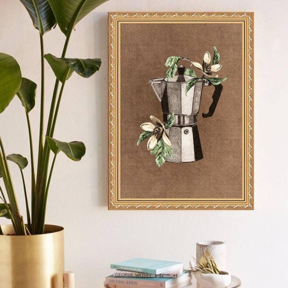 Quadro Decorativo Cozinha Bule Flores De Baunilha 33X24Cm