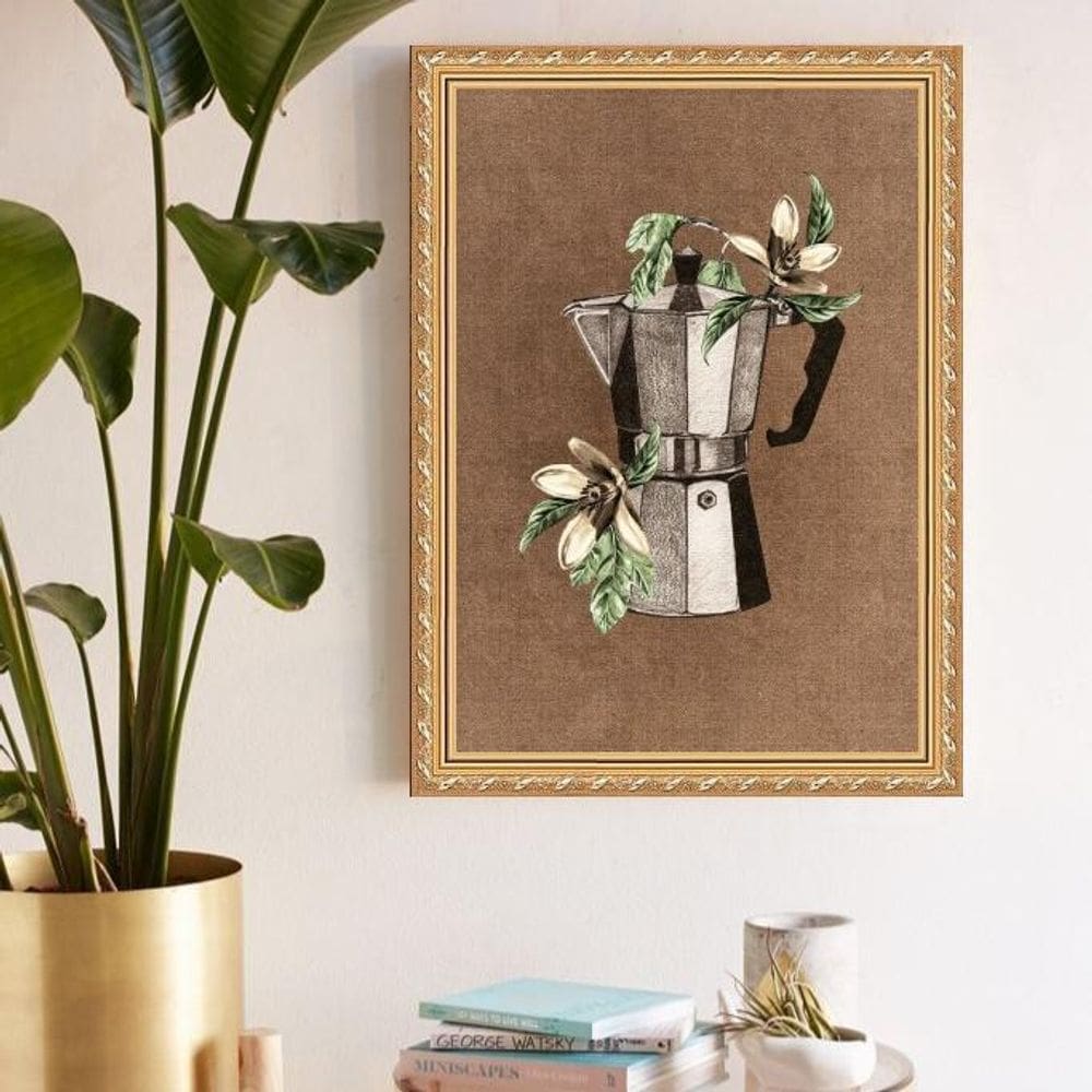 Quadro Decorativo Cozinha Bule Flores De Baunilha 45X34Cm