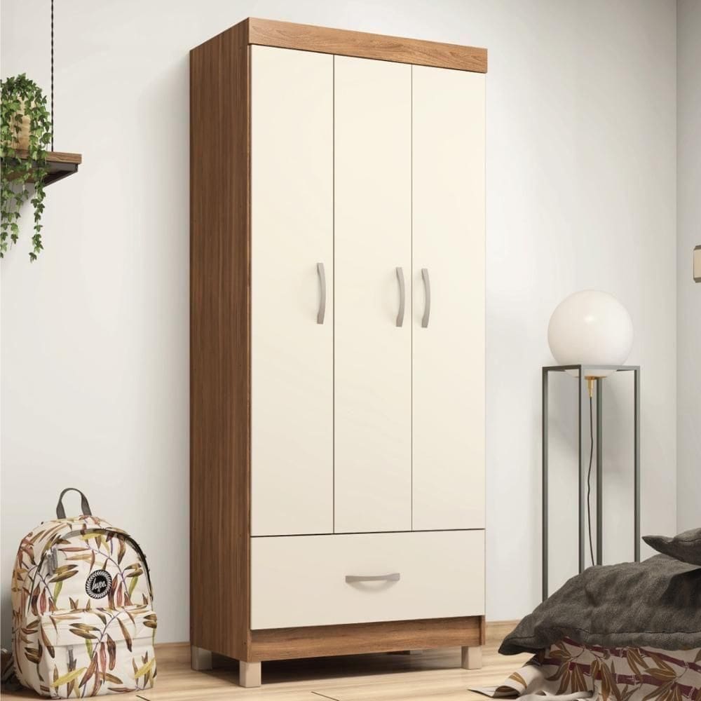Guarda Roupa Solteiro 3 Portas E 1 Gaveta Realeza Amêndola Touch-off White