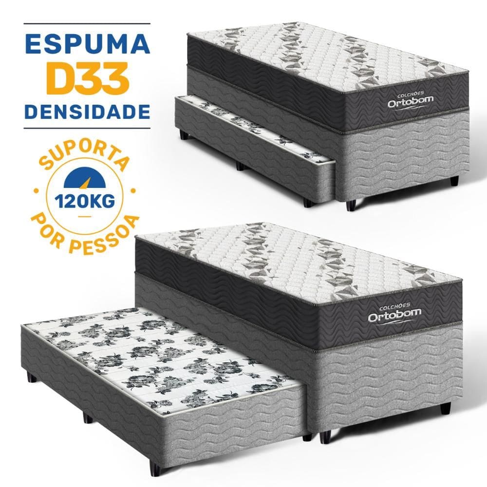Cama Box com Colchão de Espuma D33 Ortobom Airtech 100 + Auxiliar de Molas Unique Solteiro 88cm