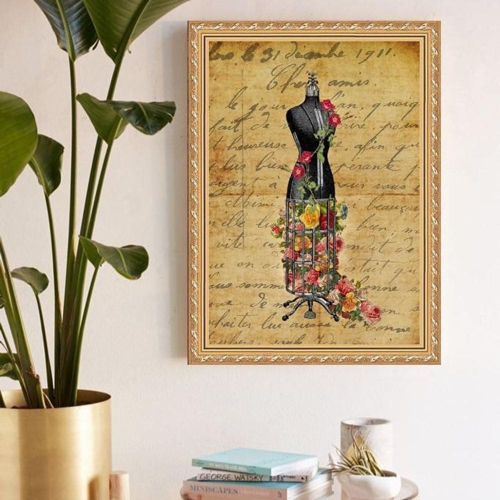 Quadro Decorativo Manequim Floral 45X34Cm - Com Vidro