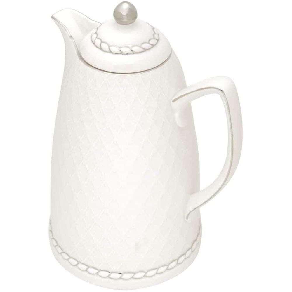 Garrafa Térmica De Porcelana Branco E Prata