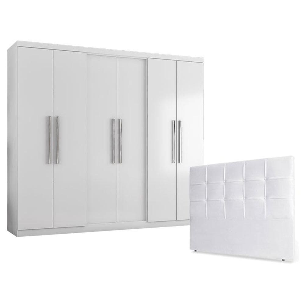 Guarda Roupa Casal Prime 6000 com Cabeceira Luiza 140cm Branco - Araplac