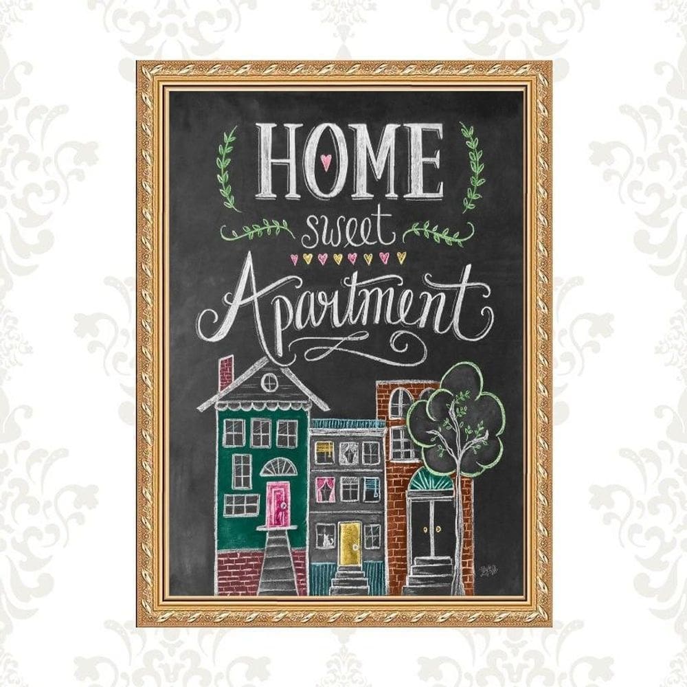 Quadro Moldura Dourada Home Sweet Apartment 24X18Cm