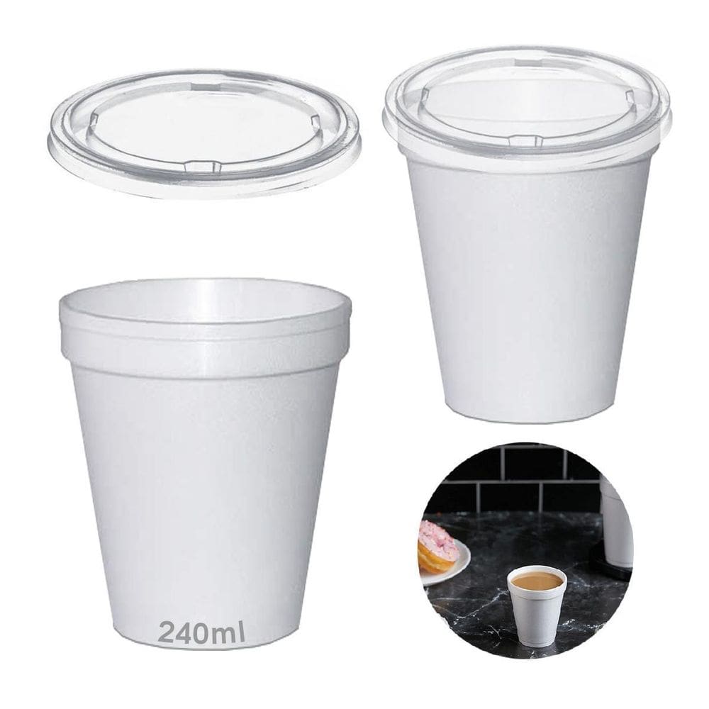 Copo Térmico Isopor 240Ml Tampa S/Furo Plástica C/100 Branco