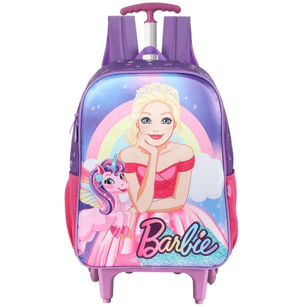 Mochila Barbie Meninas Unicórnio Princesa Rodinhas Violeta