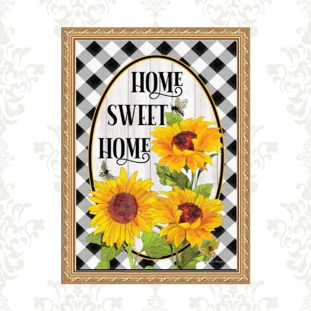 Quadro Moldura Dourada Home Sweet Home Girassóis 24X18Cm