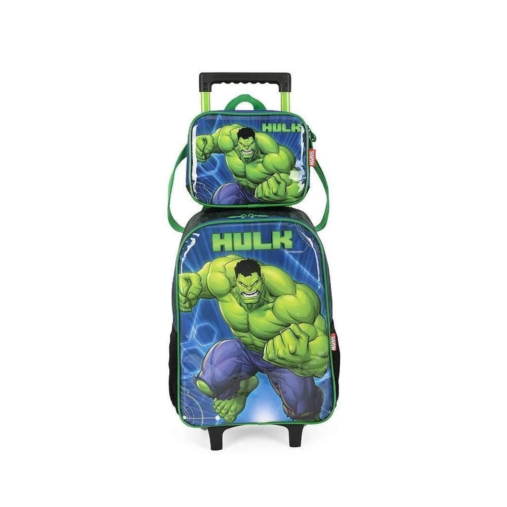 Kit Mochila De Rodinha + Lancheira Incrível Hulk Verde Claro