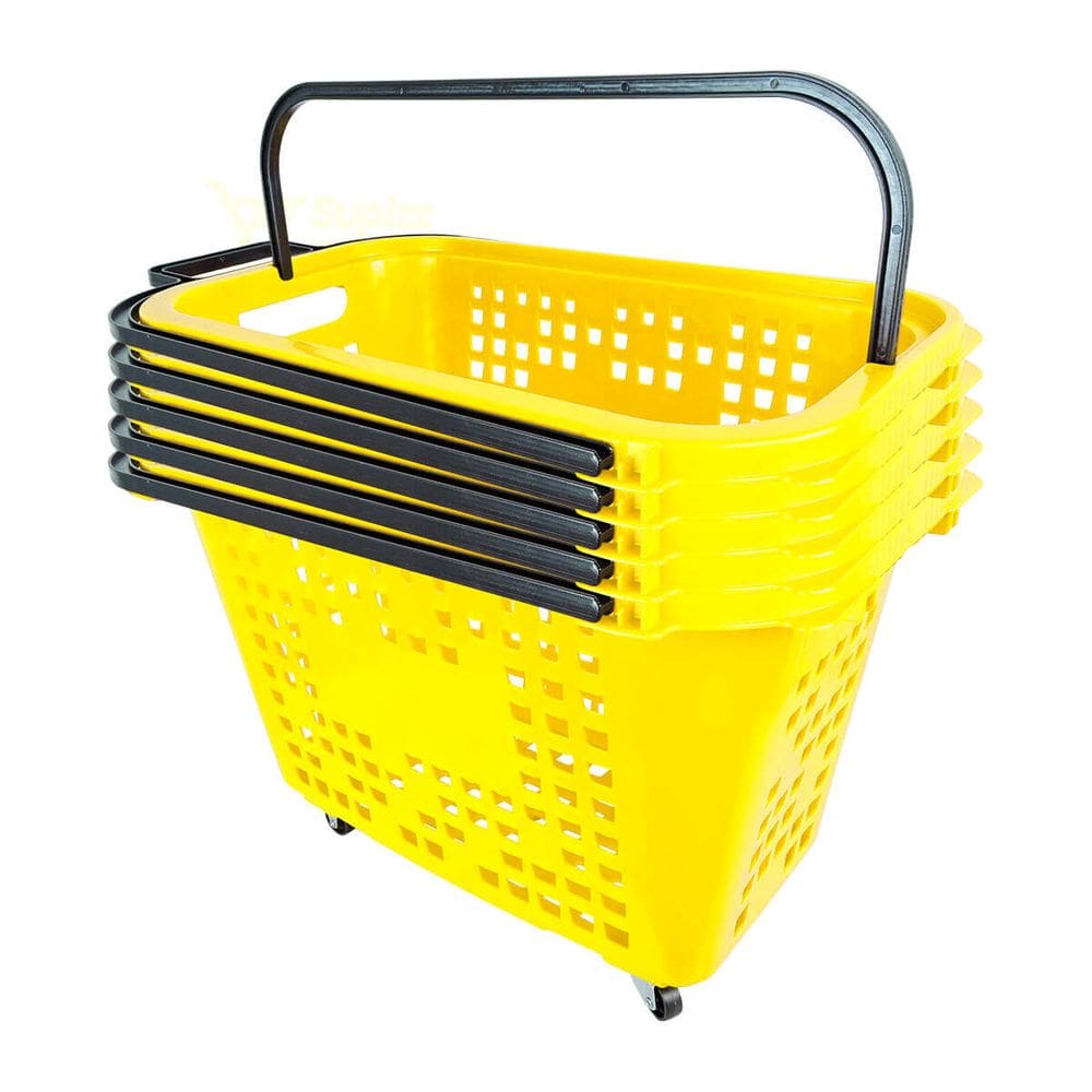 Kit 5 Cestas De Compras Com Rodas 40L Amarela