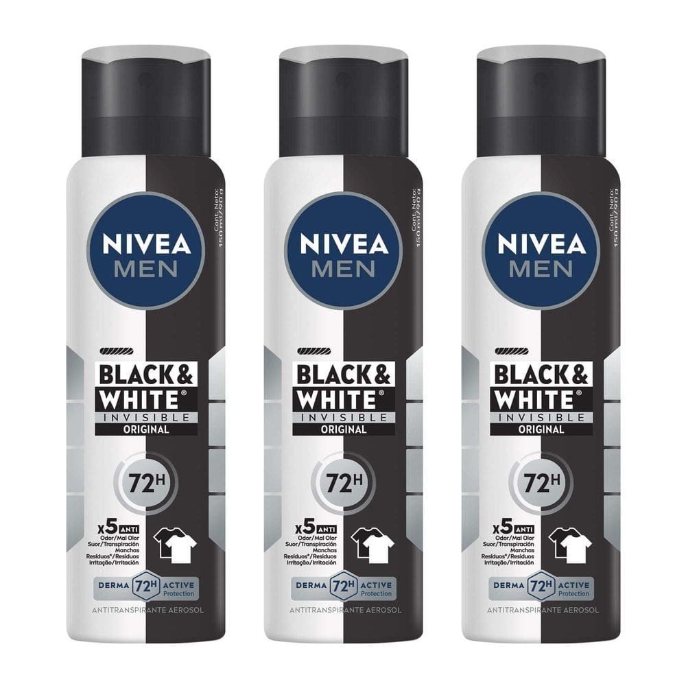 Kit 3 un Desod Aero Nívea Masculino Invisible B&W 150ml
