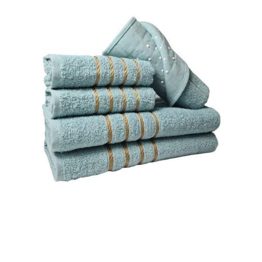 Jogo De Toalha 2 Banho 2 Rosto 1 Piso 5pçs Coleção Montreal 100% Algodão Verde Claro