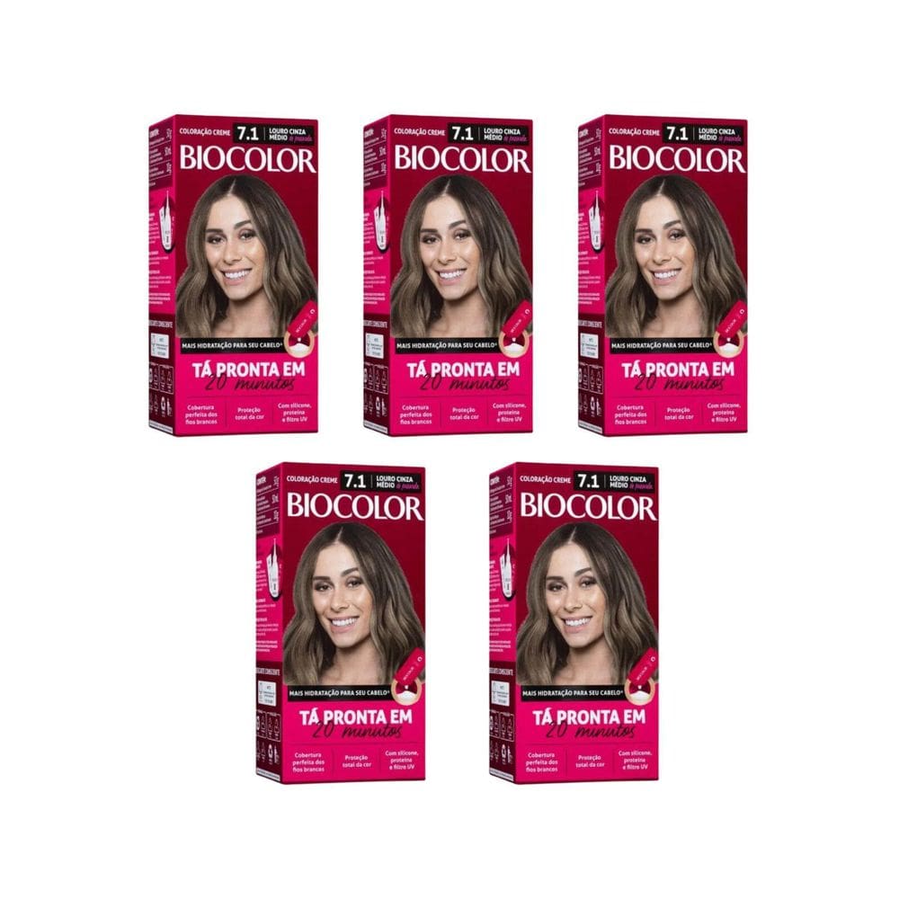 Coloraçao Biocolor Creme 7.1 Louro Cinza Medio - Kit Com 5Un