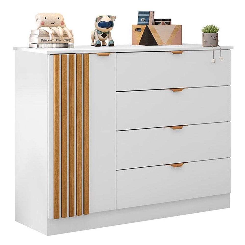 Quarto de Bebê Ayla com Berço Americano Ludmila Branco Acetinado - Phoenix