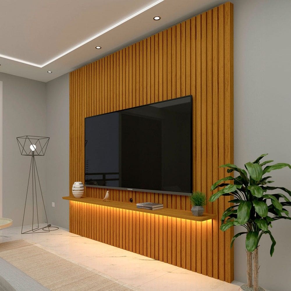 Painel para TV Até 75 Polegadas Nobre 1 Prateleira Ripado com Led 100% Mdf Naturalle - Gelius