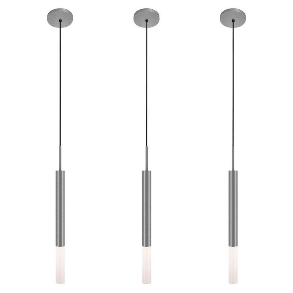 Kit 2 Luminárias Tubo Pendente Duplo Difusor Quarto Prata