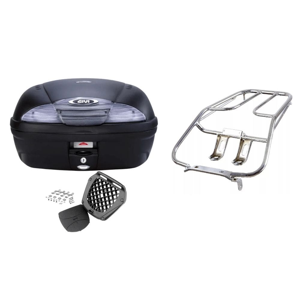 KIT BAÚ MOTO 45L GIVI + BAGAGEIRO CROMADO Titan 125 2000 2001 2002 2003 2004 2005 2006 2007 2008