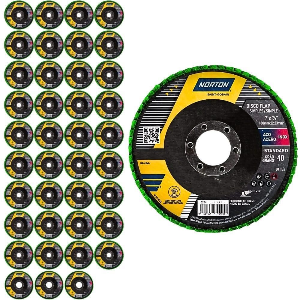 Discos Flap 7 POL Grão 40 Fibra com 40 Unidades R244 NORTON