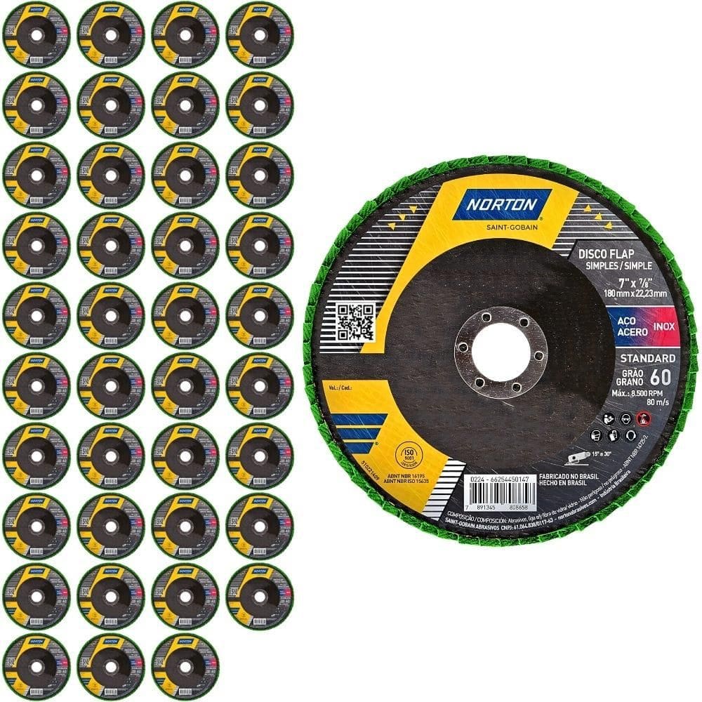 Discos Flap 7 POL Grão 60 Fibra com 40 Unidades R244 NORTON