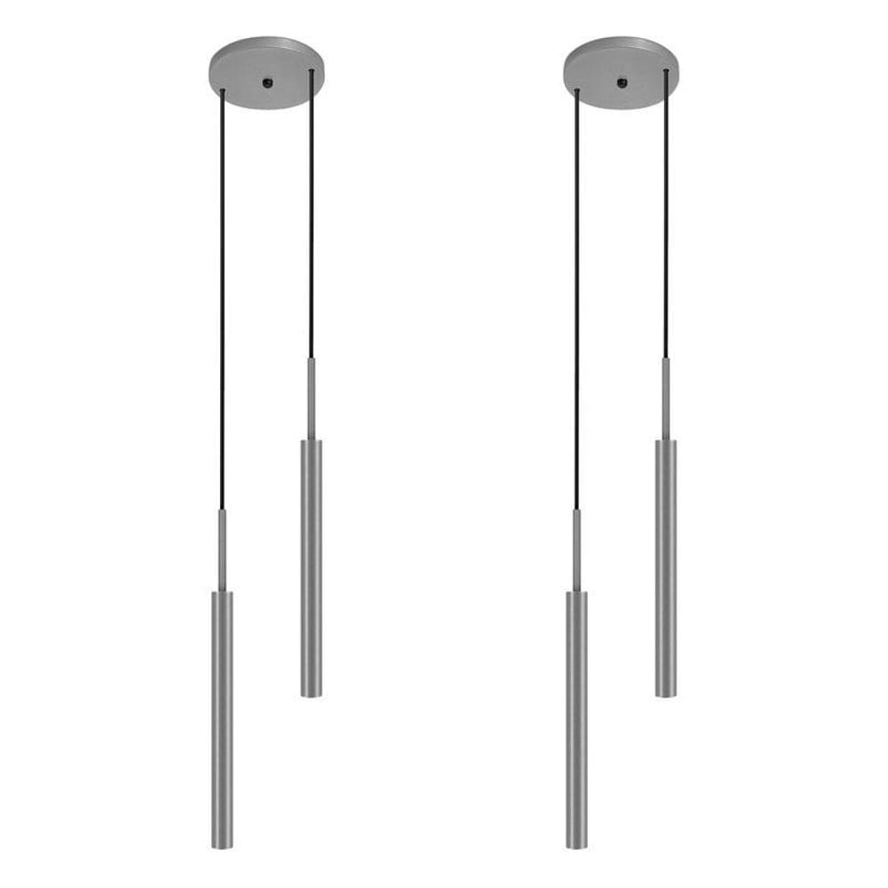 Kit 2 Luminárias Pendente Teto Tubo Duplo Quarto Sala Prata