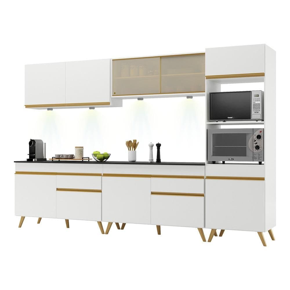Armário de Cozinha Compacta 302cm com Leds Veneza Up Multimóveis V2014