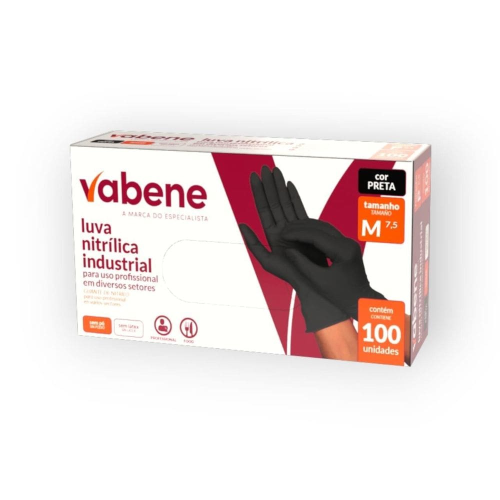 Luva Nitrilica Preta - M - 100Un Vabene
