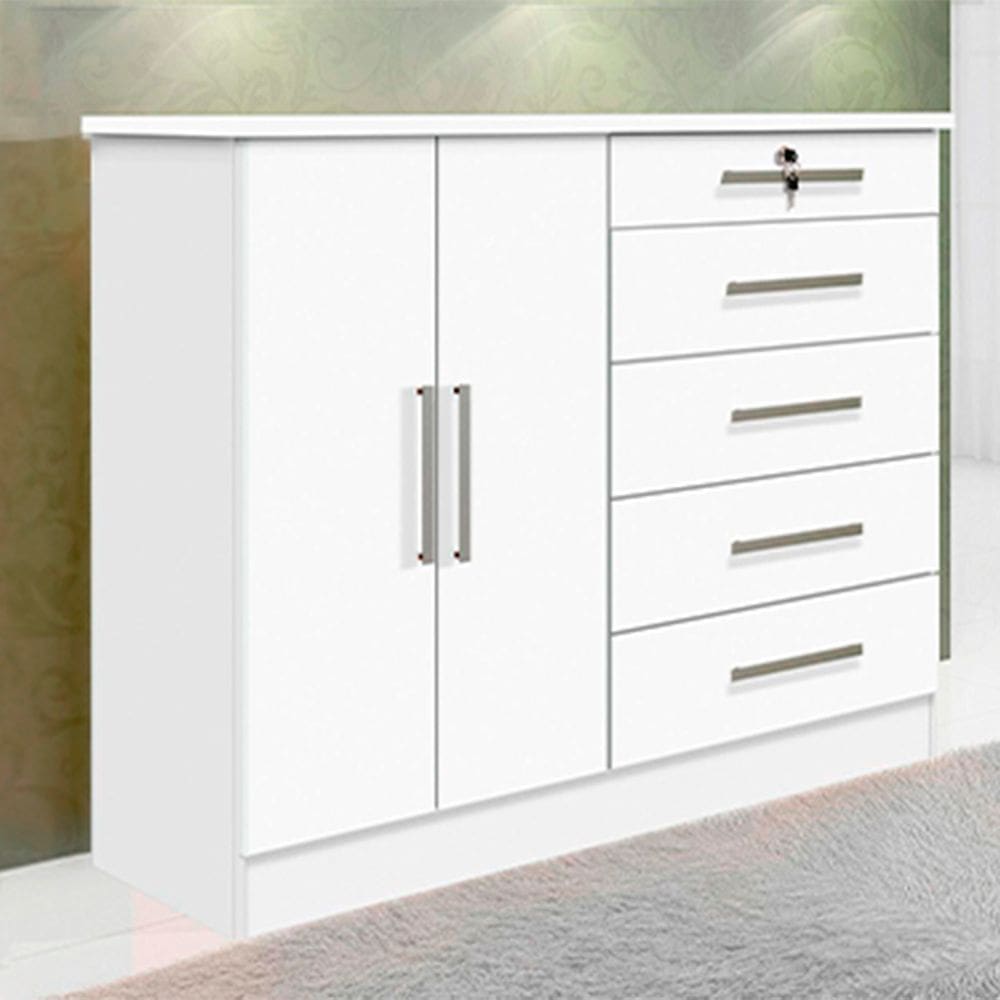 Cômoda 5 Gavetas Com Sapateira Para Quarto