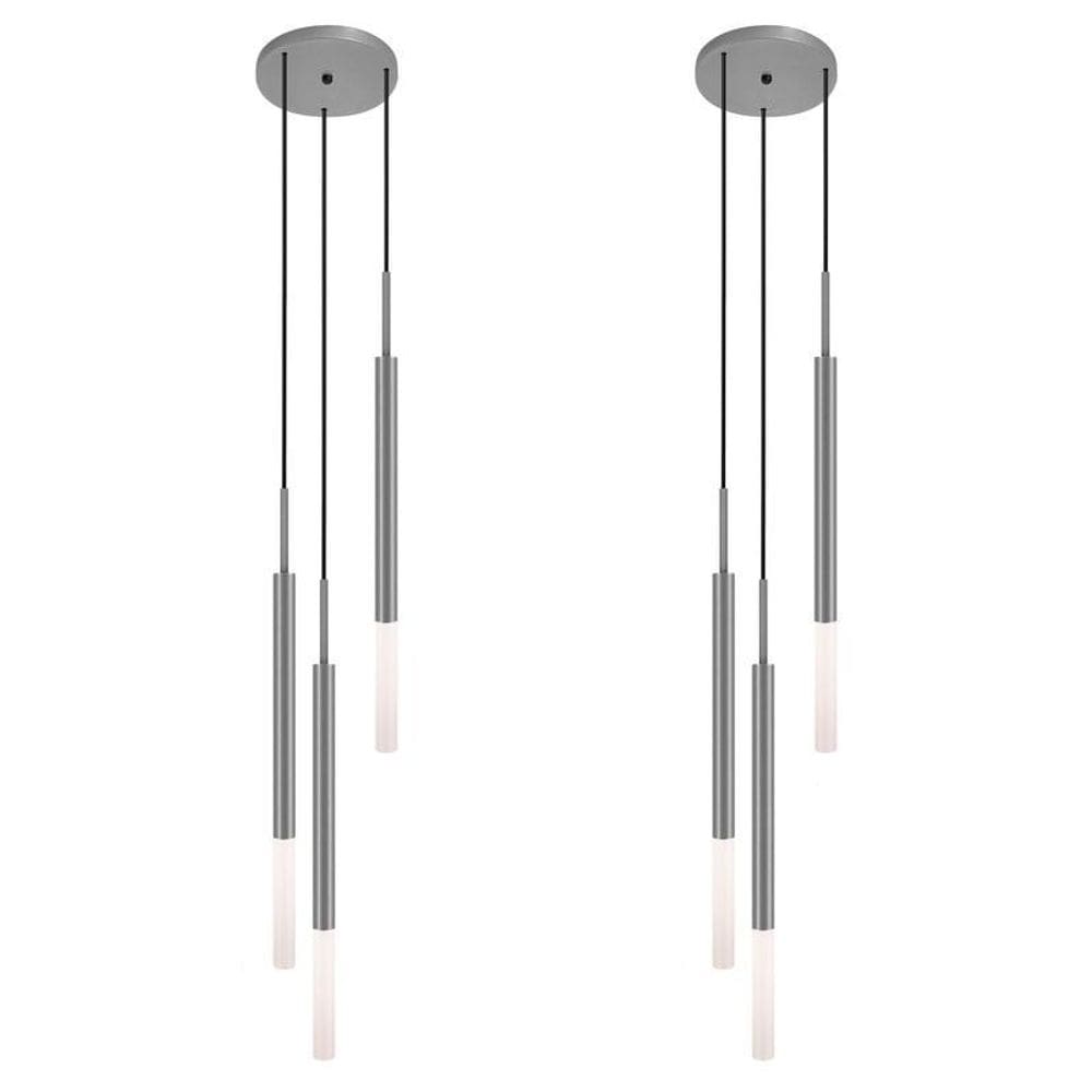 Kit 2 Luminárias Pendente De Teto Tubo Triplo Difusor Prata
