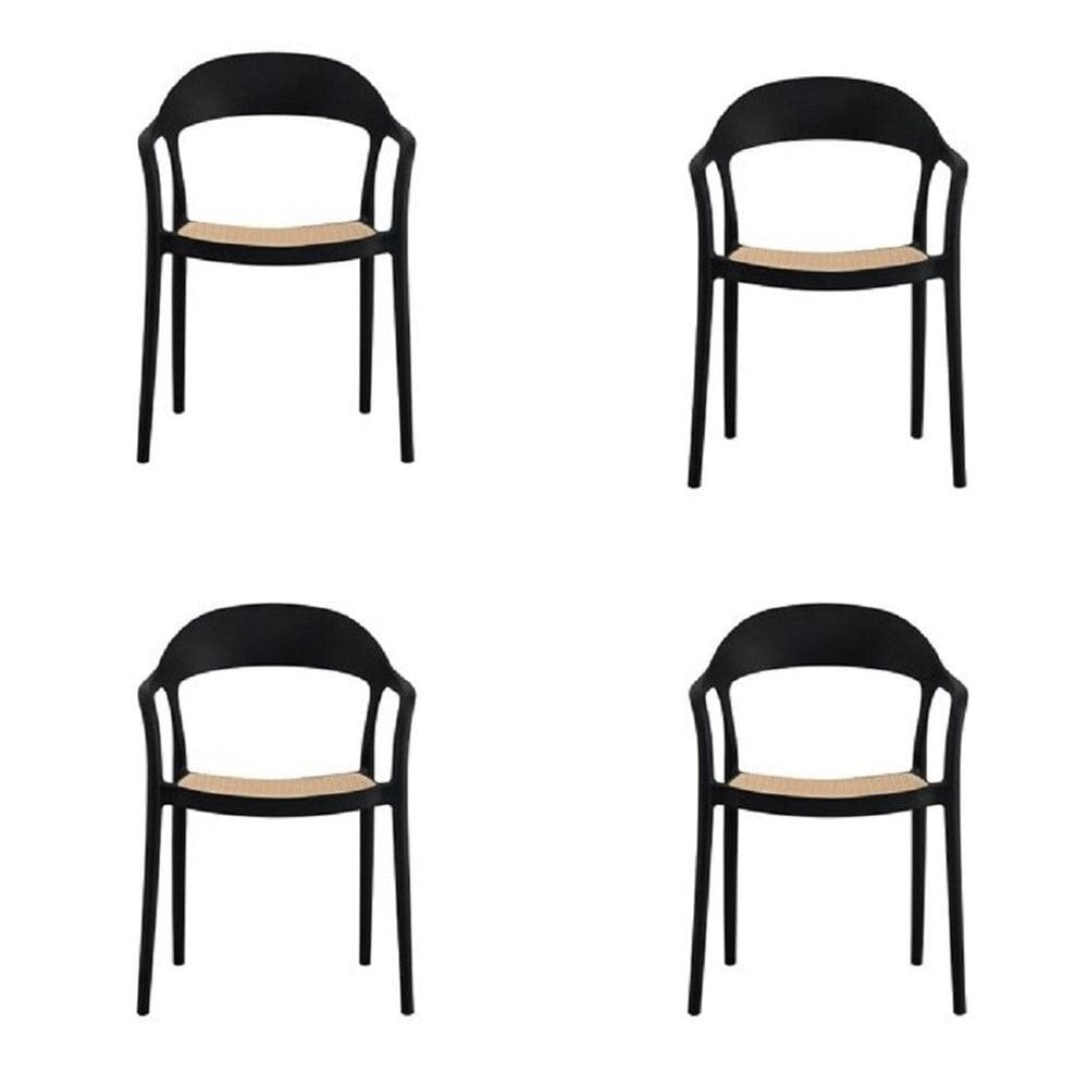 Conjunto 4 Cadeiras para Jardim e Varanda Lia com Braço Preto/Caramelo