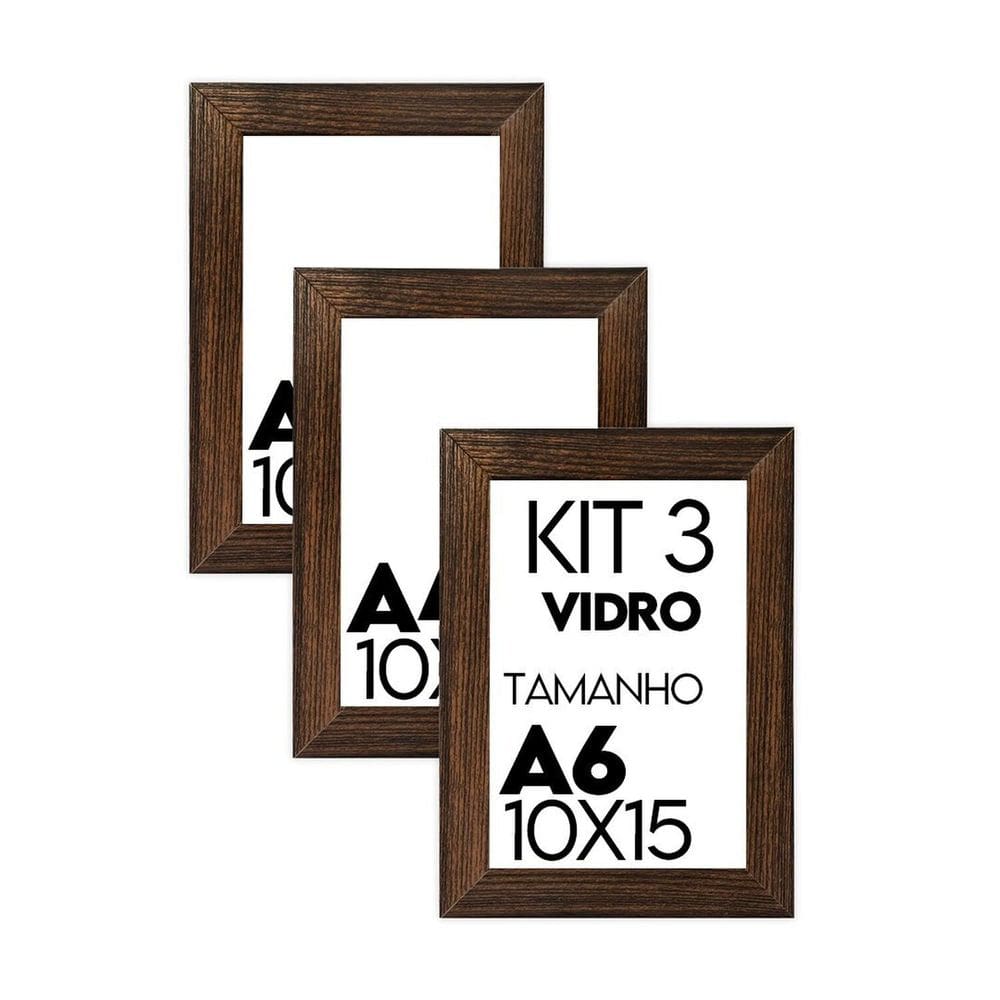 Porta Retrato Molduras para Fotos 10x15cm Kit de 3 Unidades com Vidro - caixa com 100 Unidade