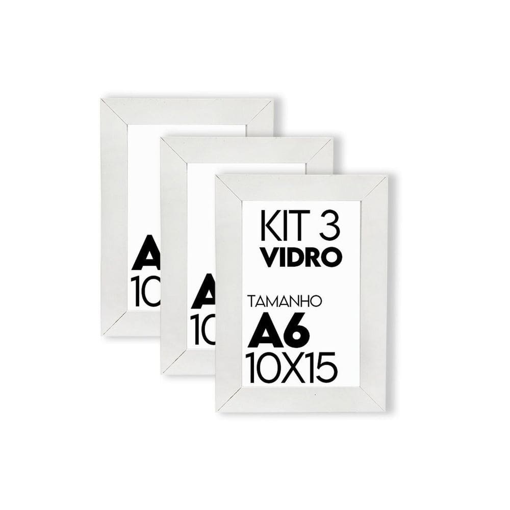 Porta Retrato Molduras para Fotos 10x15cm Kit de 3 Unidades com Vidro - caixa com 100 Unidade