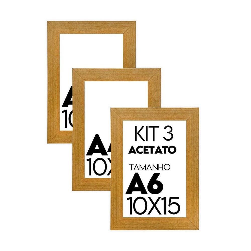 Porta Retrato Molduras para Fotos 10x15cm Kit de 3 Unidades com Vidro - caixa com 100 Unidade