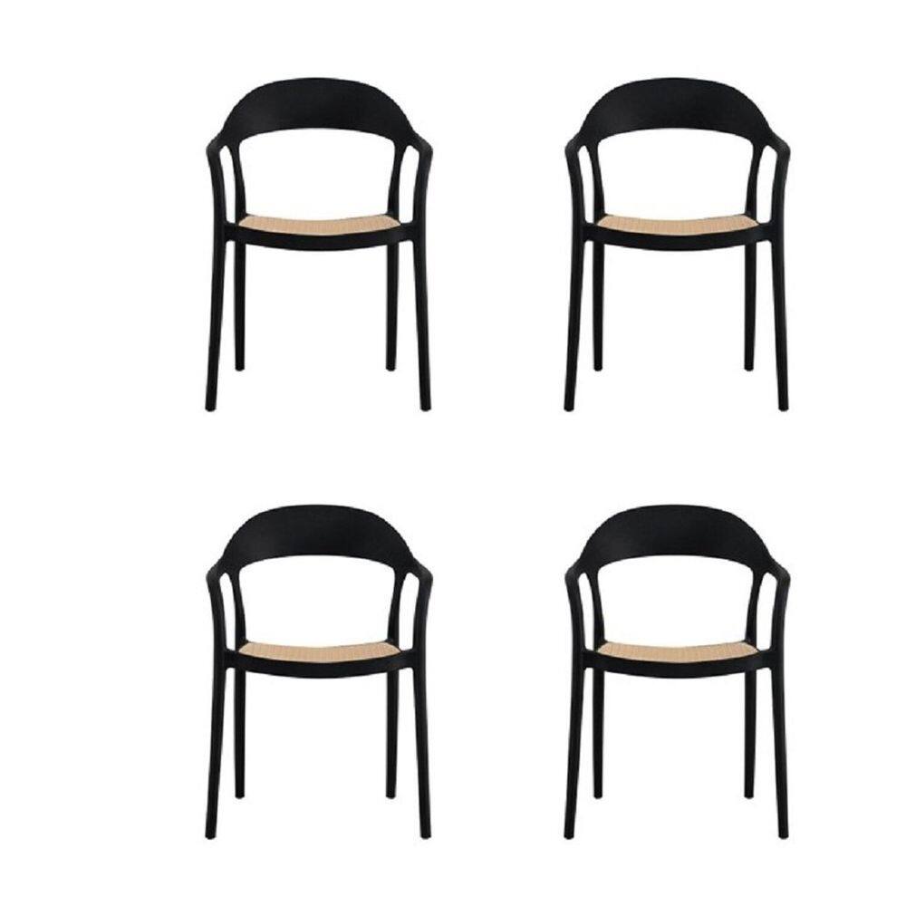 Conjunto 6 Cadeiras para Jardim e Varanda Lia com Braço Preto/Caramelo