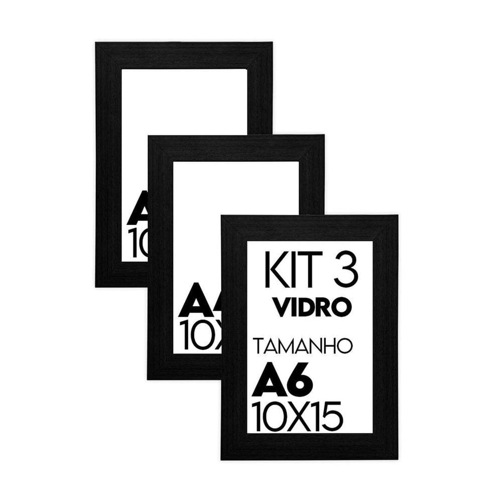 Porta Retrato Molduras para Fotos 10x15cm Kit de 3 Unidades com Vidro - caixa com 100 Unidade