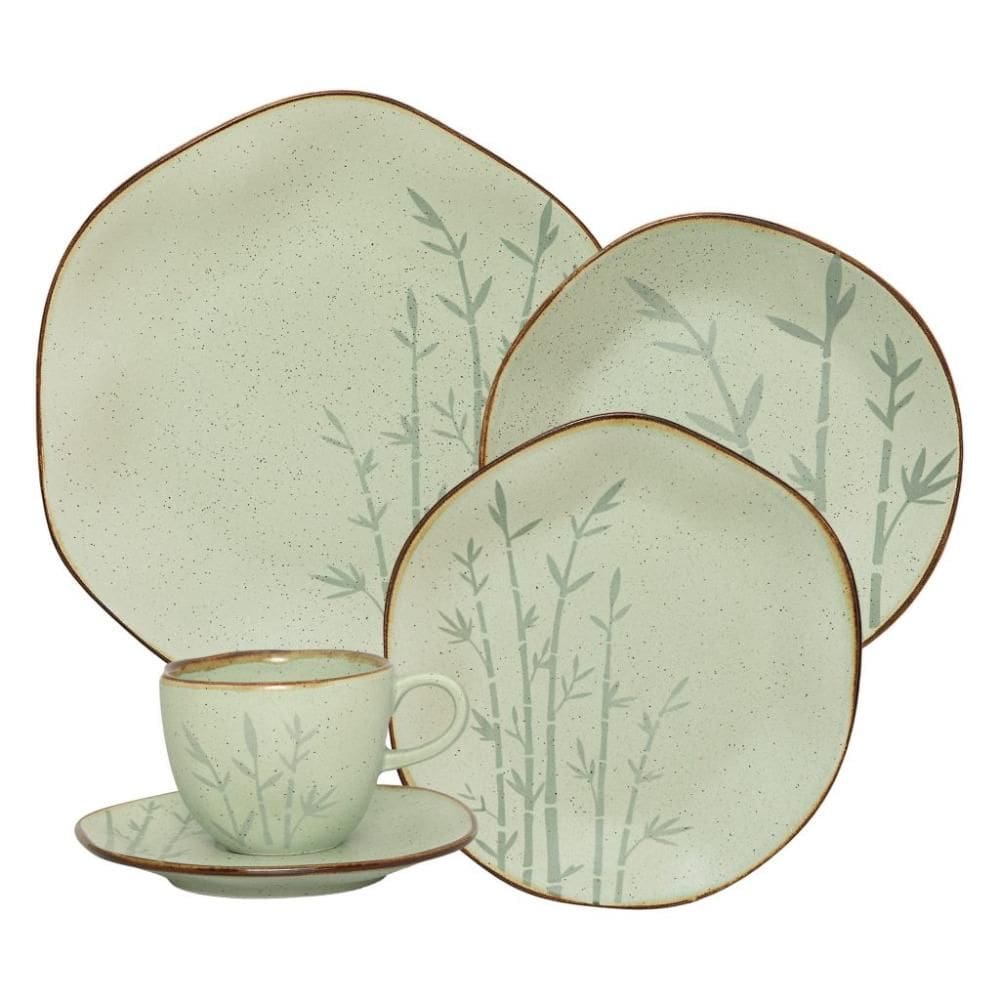 Jogo de Jantar 20 Peças Ryo Chá Bambu Porcelana Oxford