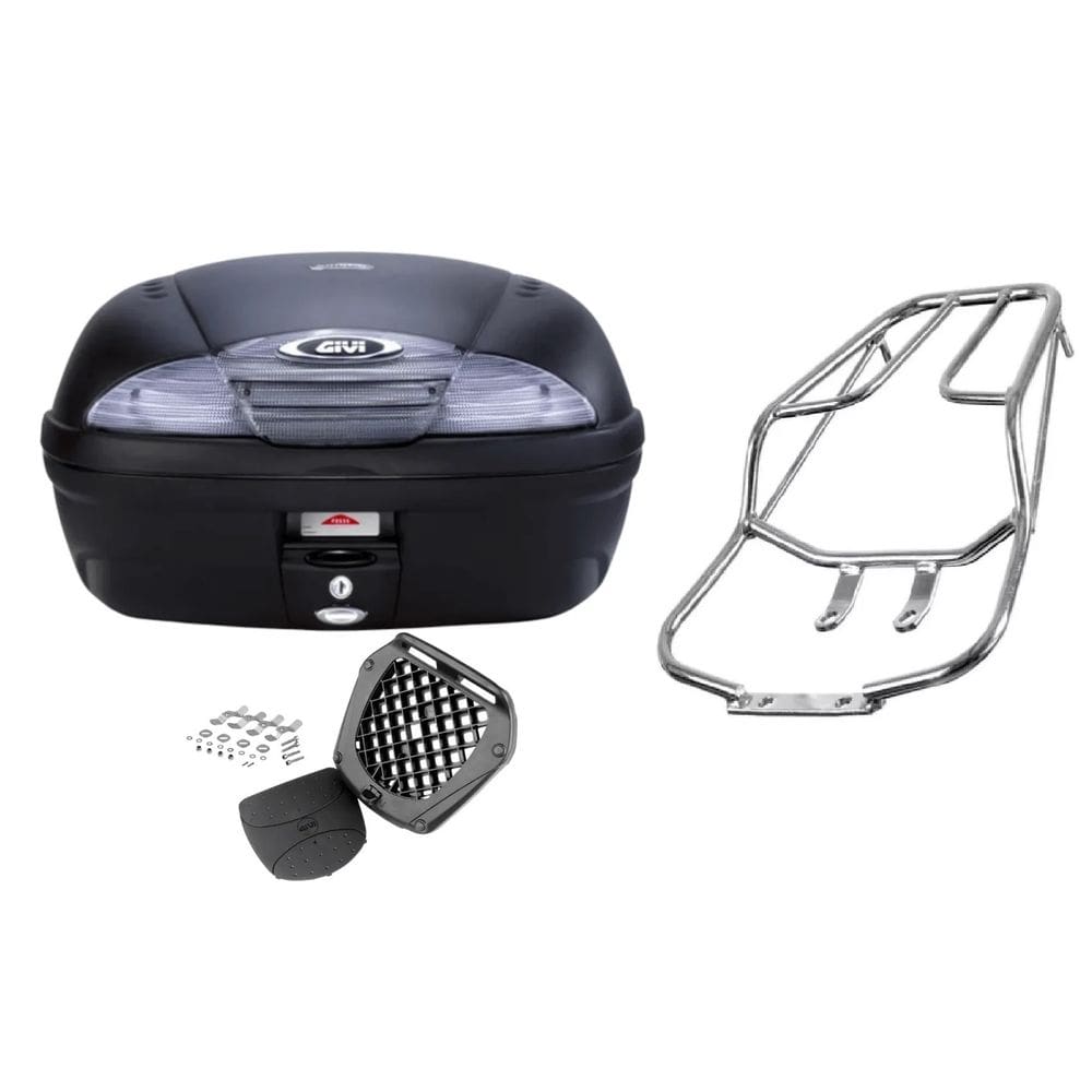 KIT BAÚ MOTO 45L GIVI E450NT + BAGAGEIRO CROMADO Cg Fan 125 Titan 150 2009 2010 2011 2013 PROJETIL