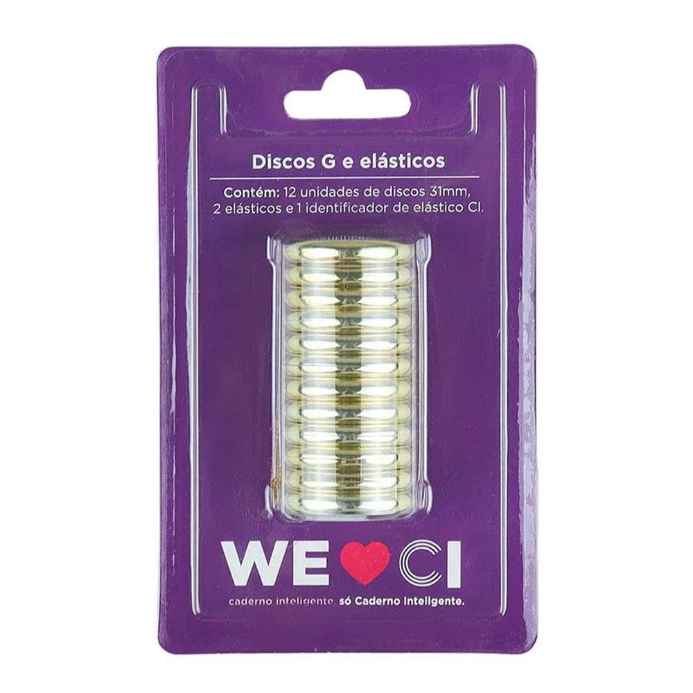 Kit Discos G e Elásticos para Caderno Inteligente GCI312008 Dourado - CI
