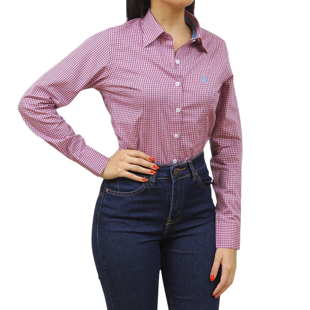 Camisa Xadrez Feminina Manga Longa Rosa Austin 37520