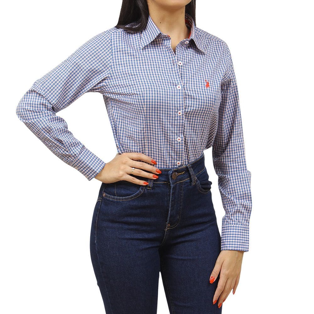 Camisa Xadrez Feminina Manga Longa Azul Austin 37521