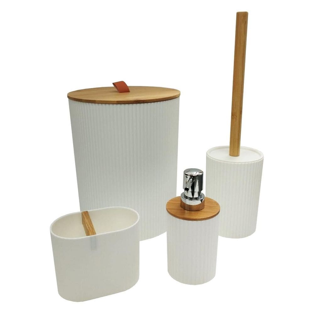 Kit Banheiro 4 Peças Branco Bambu