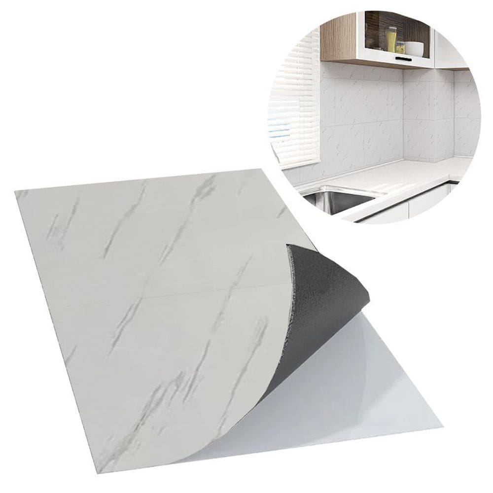 Kit 10 Placas Autocolantes Mármore Adesivo Vinílico Branco Brilhoso 60x30 Brinovar