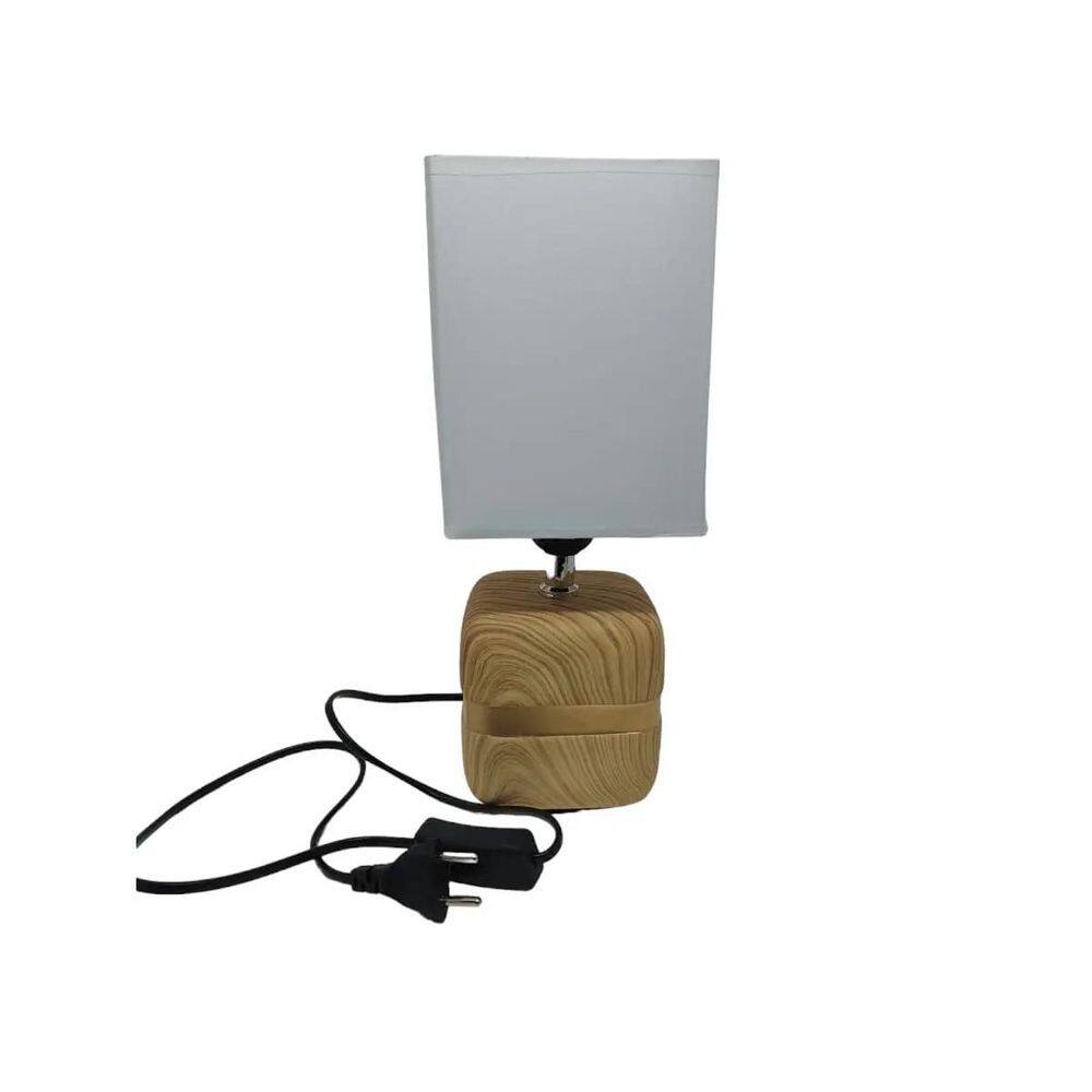 Abajur Branco Com Base De Cerâmica Madeira 30X12,5Cm