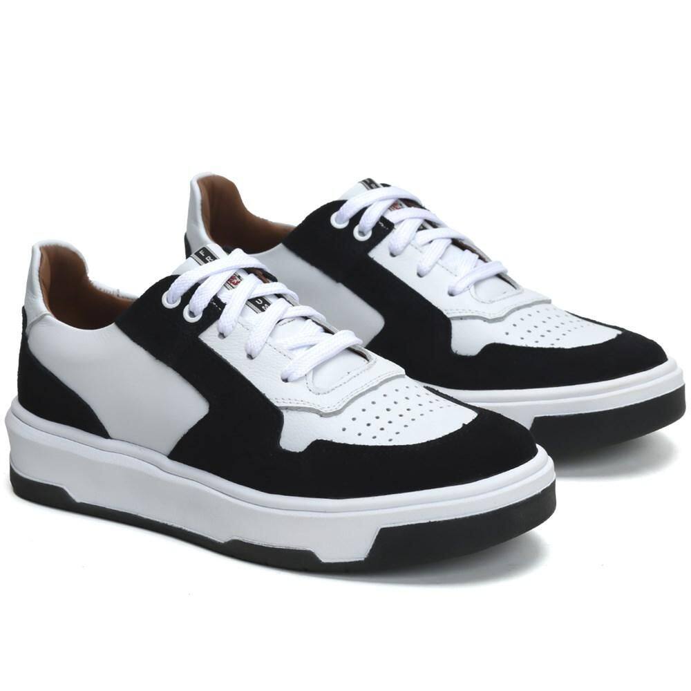Tênis Masculino Couro Casual Fechamento com Cadarços