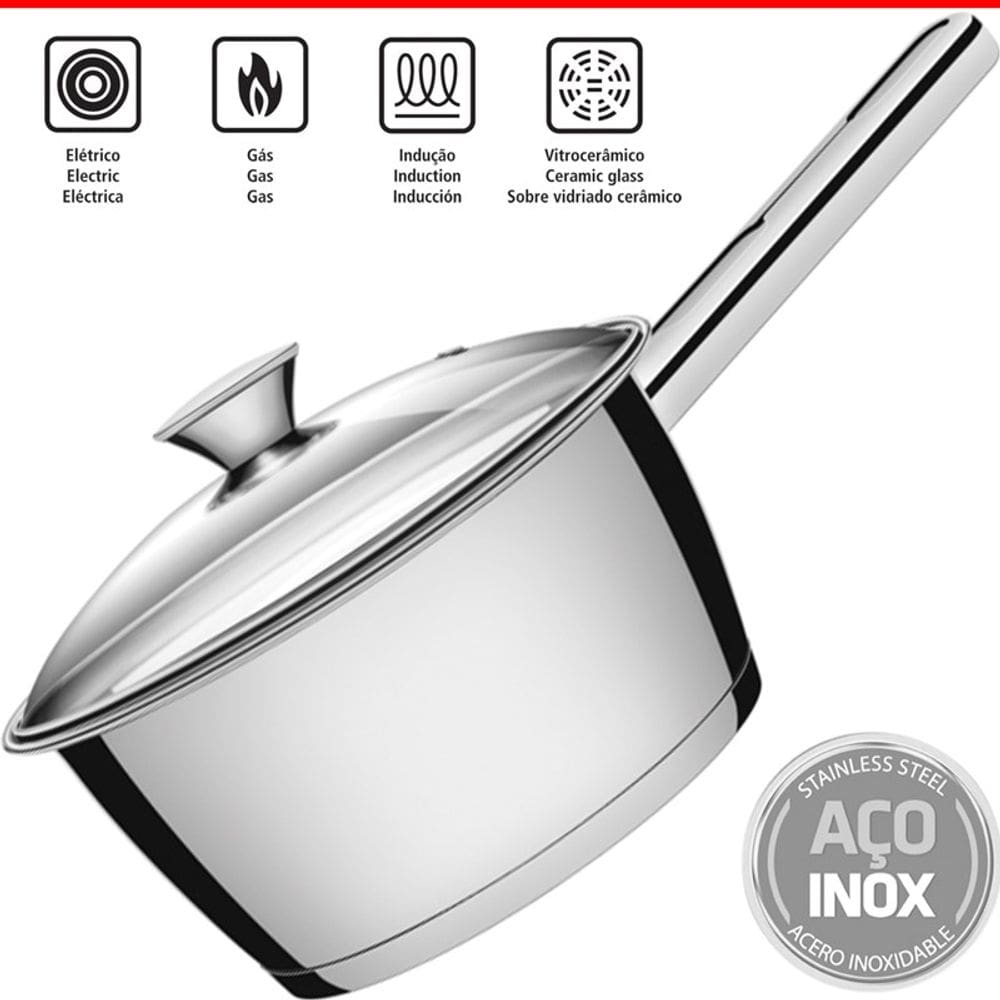 Panela Inox Avulsa Fundo Triplo Vidro Ø16cm 1,5l Tramontina