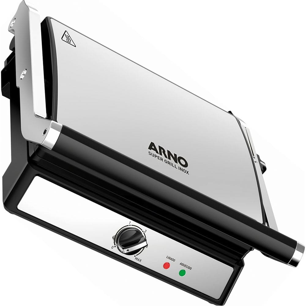 Super Grill Arno Inox Antiaderente 1500W Abertura 180 Placas Dupla Função Coletor de Gordura