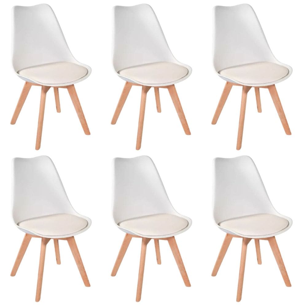 Conjunto 6 Cadeiras para Sala de Jantar Eames Leda Estofadas Branco