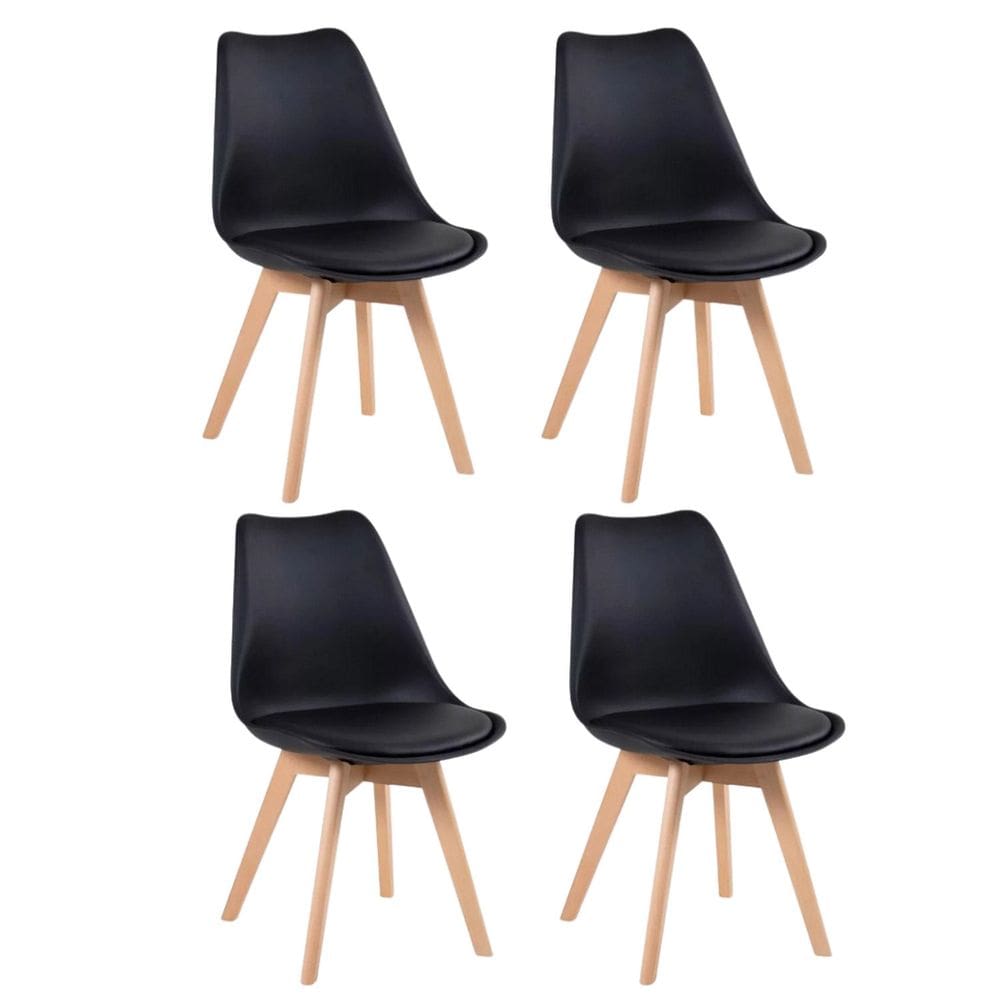Conjunto 4 Cadeiras para Sala de Jantar Eames Leda Estofada Preto