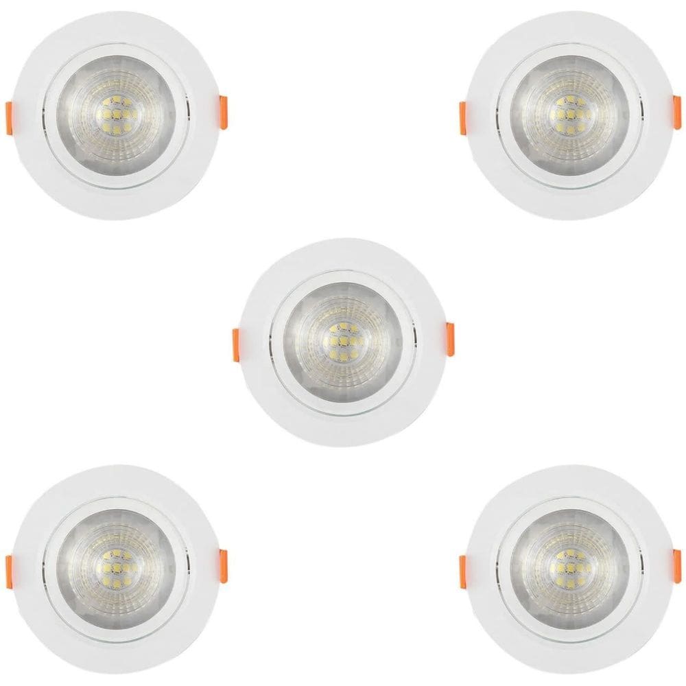 Kit 5 Luminária Spot Led Redondo 5w Branco Quente Direcionável Embutir Bivolt 110/220 Forro Pvc Gesso Sala Quarto Cozinha Corredor Comercio